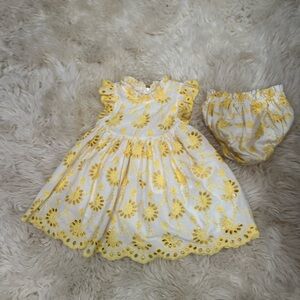 Pink Chicken White and Yellow Eyelet Dress